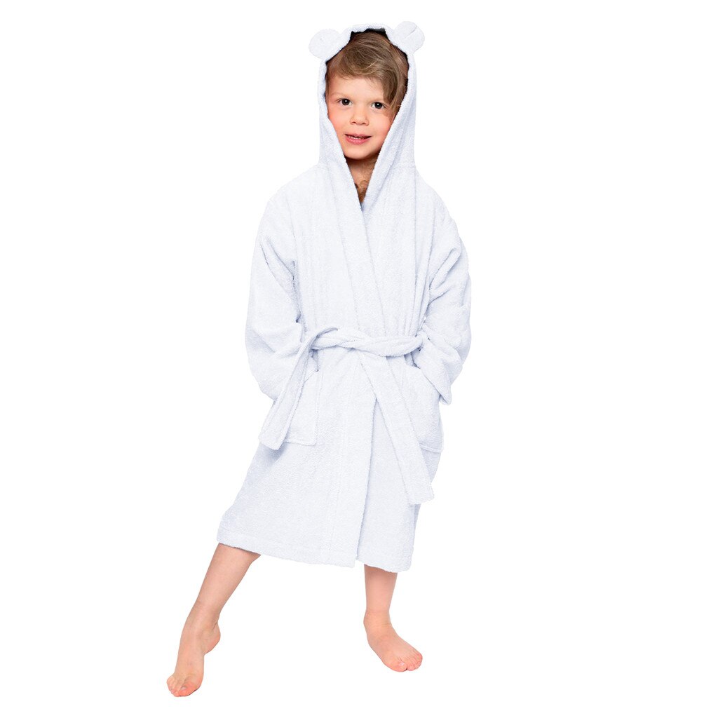 Toddler Boys Girls bathrobes children robe in cotton Solid Hooded Flannel Bathrobes Towel Night-Gown Sleepwear #WS