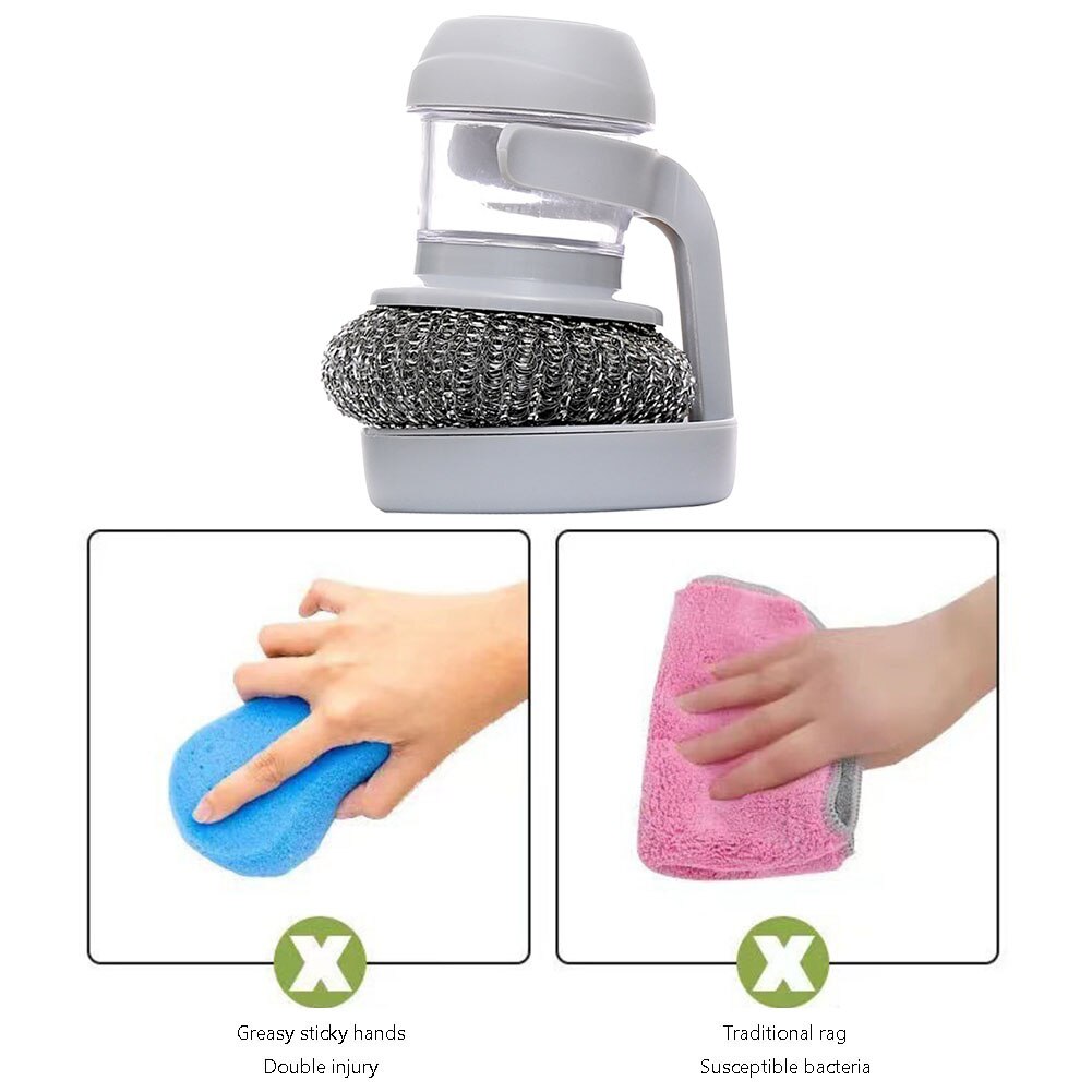 Automatic Liquid Adding Pot Brush Cleaner Household Kitchen Cleaning Tool for Washing Dishes Scrubbers Steel Ball Brushes