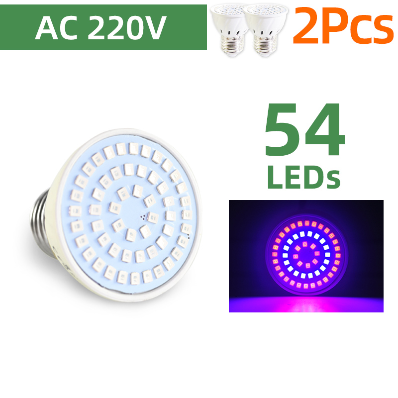 Kps Led Grow Light E27 Lampada Led Grow Lamp Volledige Spectrum 4W 30W 50W 80W Indoor plant Lamp Ir Uv Bloeiende Hydrocultuur: 2pcs Grow 220V 54LED / 220v