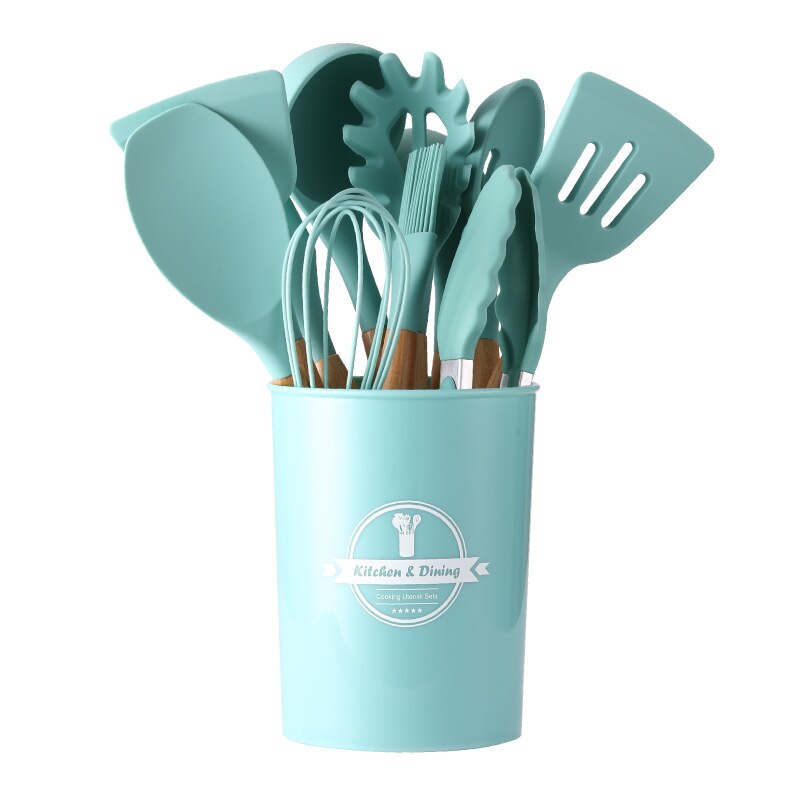 Geetest Cooking Tools Set Kitchen Utensils Set Kitchenware Silicone Non-stick Spatula Spoon Cooking Tool: Dark green-12pcs