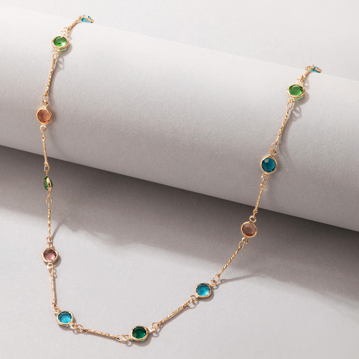 24K Vergulde Groene Strass Ketting Voor Vrouwen Single Layer Sleutelbeen Keten Hanger Verjaardag Bestie Kerstcadeaus