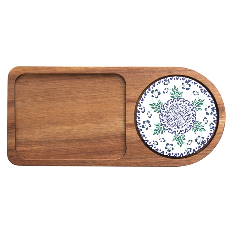 Bandeja de madera para café, plato de desayuno para servir comida, accesorios de decoración de mesa: Gris claro