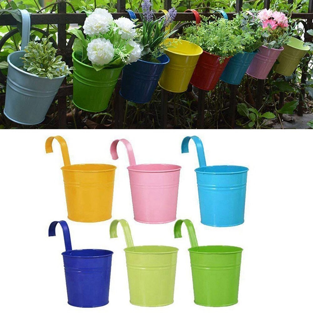 Bloempotten Opknoping Bloempotten, tuin Potten Balkon Plantenbakken Metalen Emmer Bloem Houders-Afneembare Haak (6 Stuks)