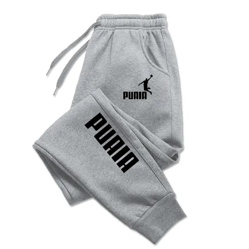 PUAIA Printed Men's Sweatpants Spring Autumn Jogging Trousers Fitness Loose Fit Clothing Solid Color Outfit Streetwear Pants: S / GRAY