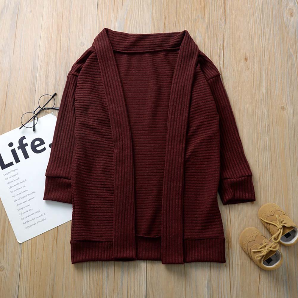 Bambini Maglione di Colore Solido Manica Lunga Cardigan Lavorato A Maglia Cappotto di Maglieria Magliette E Camicette per le Ragazze, Khaki/Vino Rosso 2-7Years