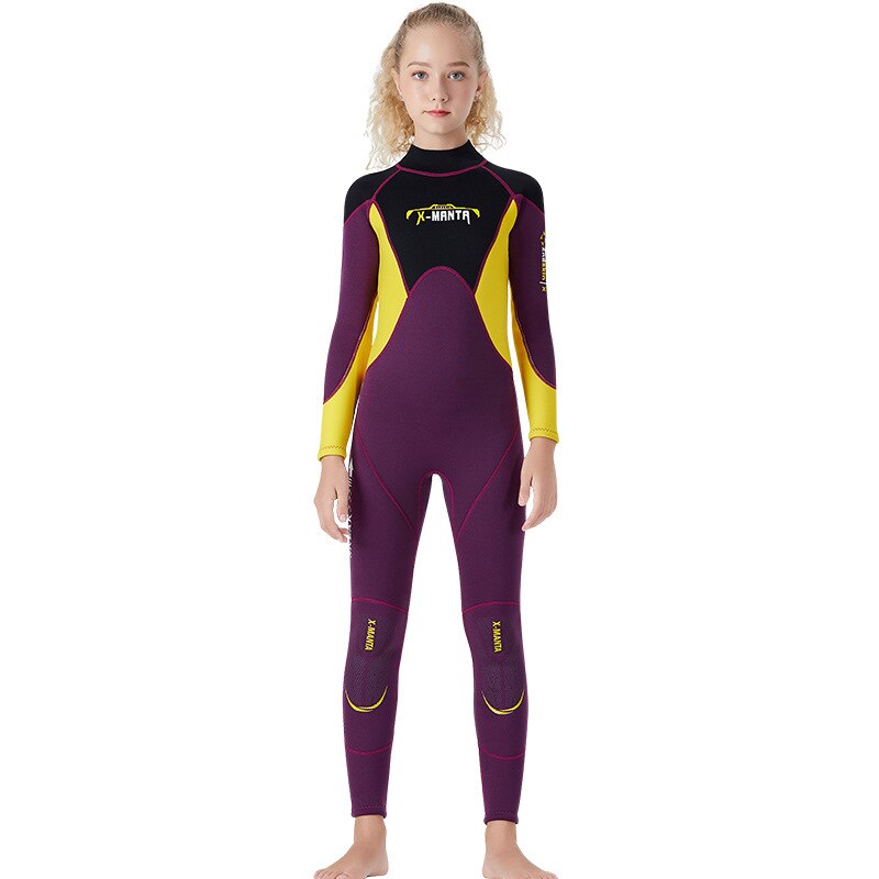 Teenagers 2.5mm Neoprene Wetsuit Girls Long Sleeve One-piece Keep Warm Swimsuit Dive Suit Swimming Diving Anti-scratch Swimwear: Red wine / XXL