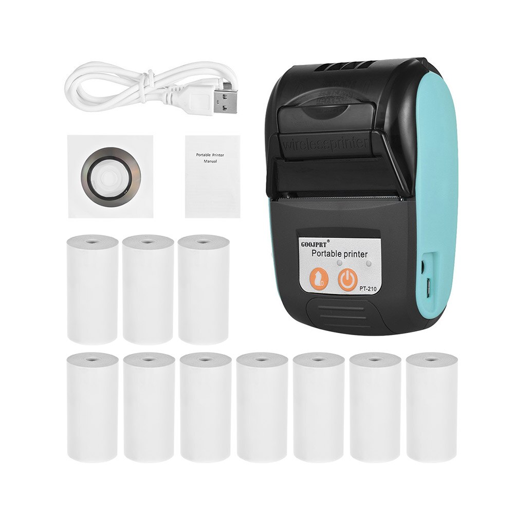 GOOJPRT PT-210 Portable BT Wireless Thermal Printer 203dpi Handheld 58mm Receipt Printer for Retail Stores Factories Logistics: Printer-BL-10 Rolls