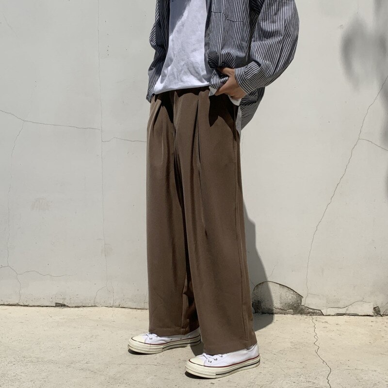 Spring Summer Wide-leg Pants Men's Black Brown Casual Pants Men Korean Loose Straight-leg Suit Pants Mens Dress Pants