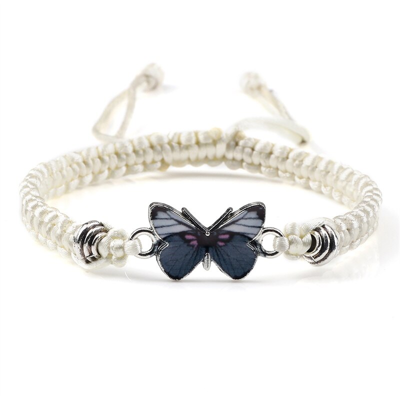Grey Vlinder Hanger Armband Voor Vrouwen Handgemaakte Zwart Wit Touw Verstelbare Gevlochten Armbanden &amp; Bangles Fasion Meisjes Sieraden: Beige