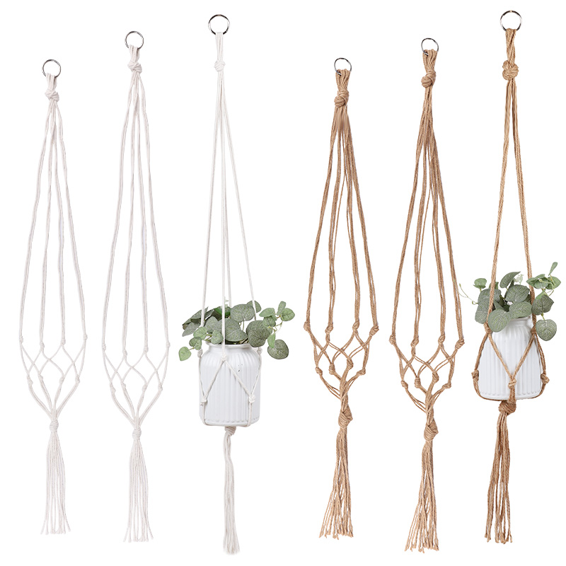 Panier suspendu en corde de coton et de chanvre pour plantes, Pot de fleur en macramé fait à la main, cintre pour plantes, fournitures de décoration intérieure et extérieure pour jardin de maison
