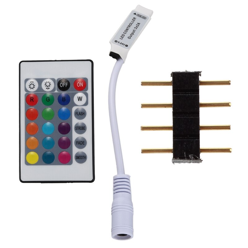 1X24 Knoppen Ir Remote Controller Voor Rgb Led Strip & 1x Rgb 3528 5050 Led Strip Led Adapter dc Bolt Connectors