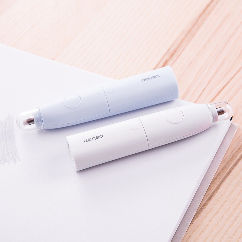 Deli 71073 Electric Eraser Battery Driven Drawing Office Learning School Supplies Rubber Stationery For Kids Pen Shape Eraser