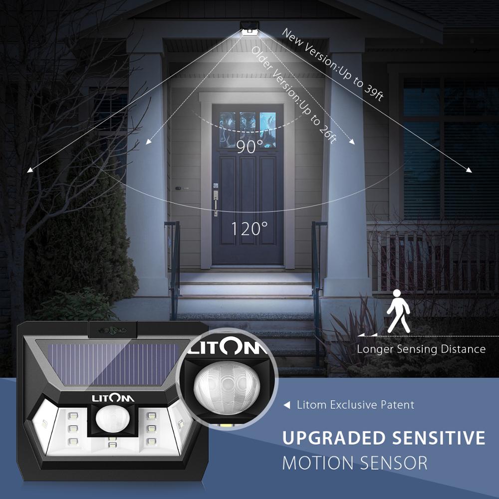 4 Pack LITOM 10 LED Solar- Bewegung Sensor Licht Zauberstab Lampe draussen 120 Weitwinkel IP65 Wasserdicht Luz Solar- LED para Außen Neue