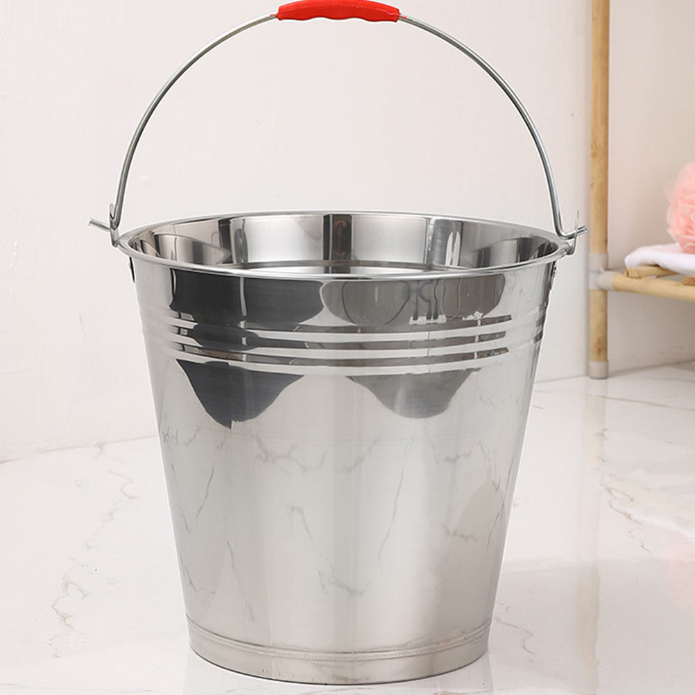 1Pc Stainless Steel Bucket Household Water Bucket Multi-purpose Bucket with Lid