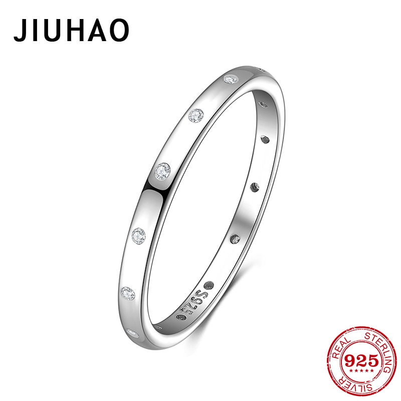 Authentieke 925 ronde sterling zilveren ringen met zirkonia in de vorm van een ring voor dames, geometrische stapelbare ringen