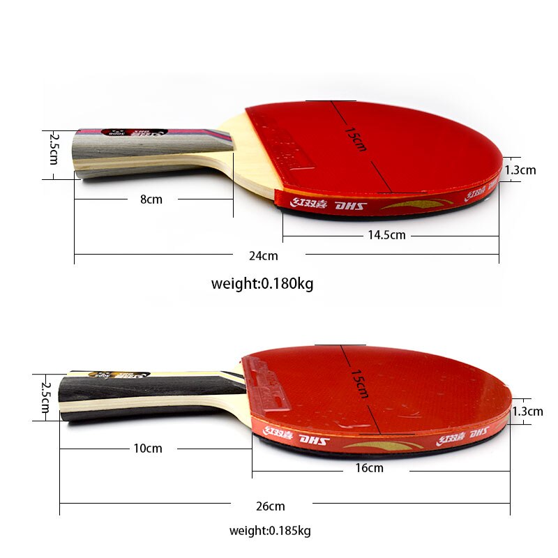 DHS Black & Red Carbon Fiber Table Tennis Racket Double Pimples-in Rubber Pingpong Racket for Teenager Player