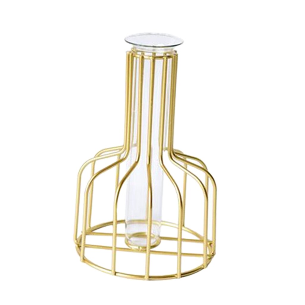 Glazen Reageerbuis Vazen Met Metalen Vaas Houder Frame Europa Ambachten Ornament: Golden