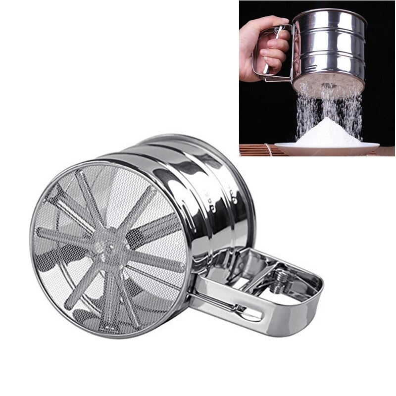 Handheld Stainless Steel Flour Sieve Powder Mesh Household Semi Automatic Hand Screened Sugar Mesh Sieve Baking Tools Kitchen