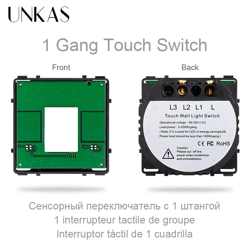 Unkas Diy Bijpassende Modules 1 2 3 4 Gang Wifi Touch Aan/Uit Schakelaar Alleen Functietoetsen Gratis Combinatie voor Muur 157Mm Outlet: 1 Gang Touch