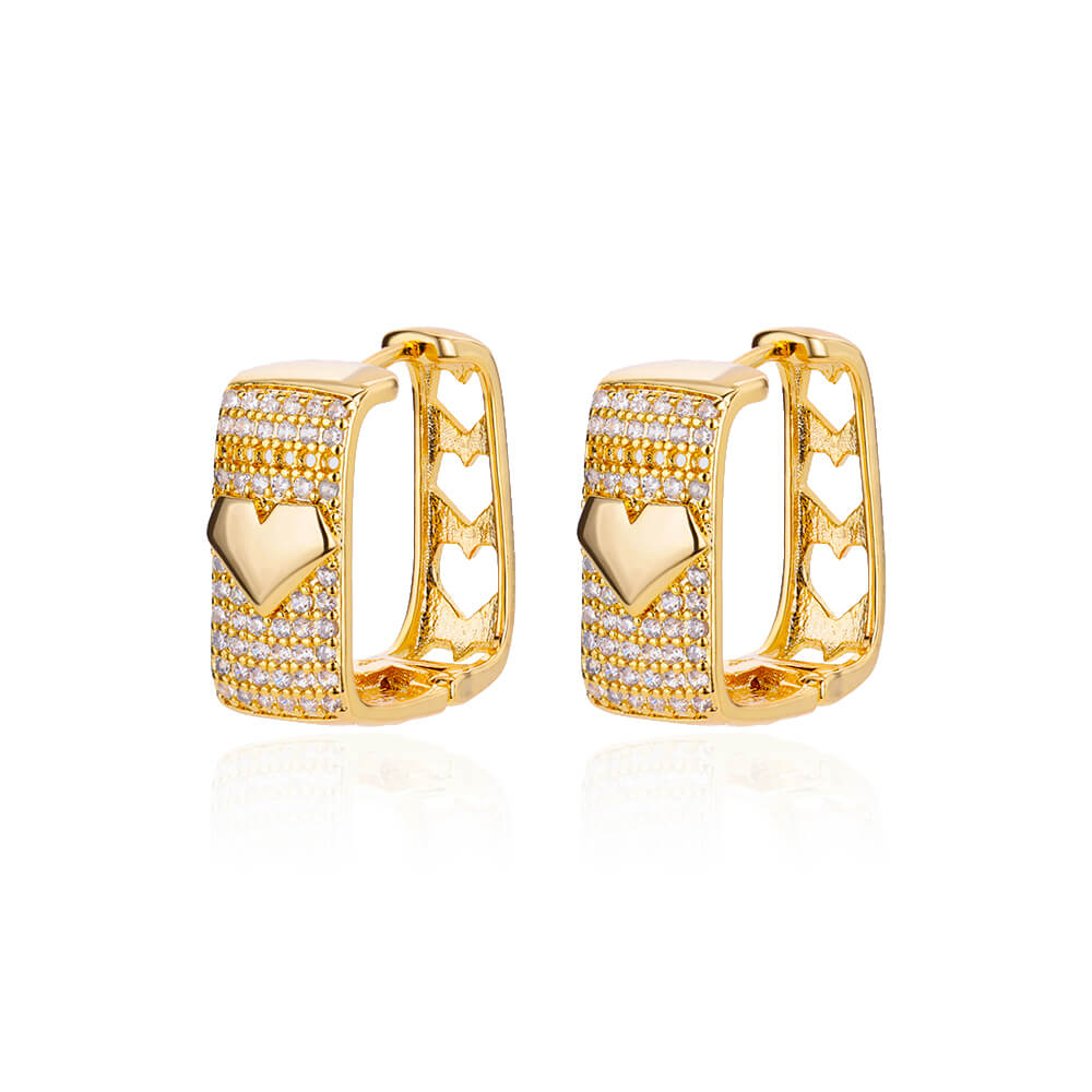 Glanzende vierkante oorringen met zirkonia voor dames, goudkleurige roestvrijstalen oorbellen, luxe kerstsieraden, trouwoorbellen.