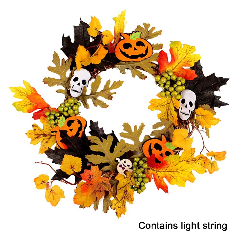 Halloween Krans Met Verlichting Venster Deur Opknoping Pompoen Voordeur Krans Home Decor Herfst Decoratie Rotan Aankomst: C