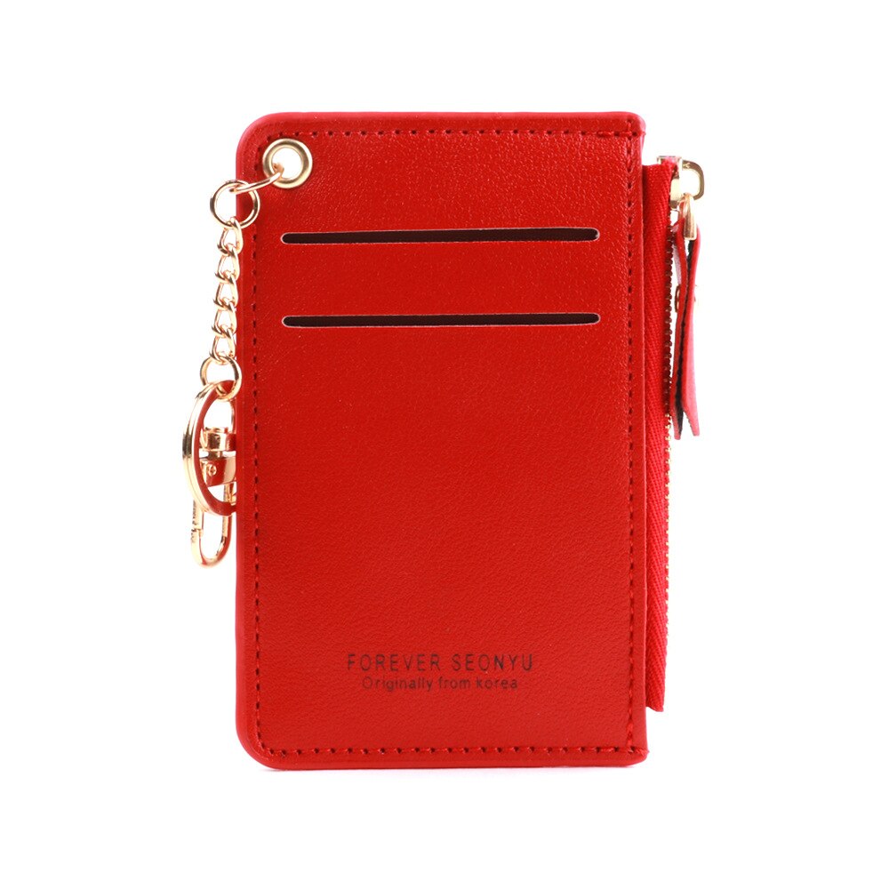 Mærke kortholder kvinder blødt læder nøglering taske små kort tegnebøger kvindelige organzier mini kreditkort tilfælde lynlås mønt tasker: Rød