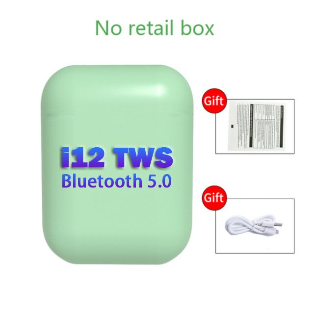 Original i12 Tws Wireless Earphone 5.0 Bluetooth Headphones i7s mini2 Earbuds with Charging Box Wireless Headphones for IPhone: i12 Green-no Box