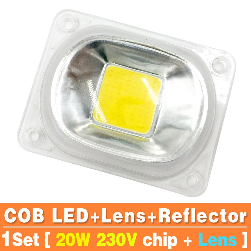 1set LED COB Chip met Lens Reflector 50W 30W 20W 230V 110V Smart IC DIY Voor LED Schijnwerper Soptlight Heatsink Nodig voor Koeling: 1set 20W 230V / Day White