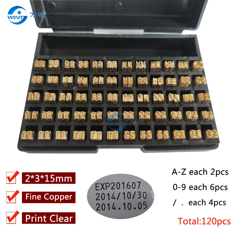 2*3*15mm Heißer stanzen buchstaben thermische Band druck Alphabet schrift für ablauf codierung maschine Datum Code drucker