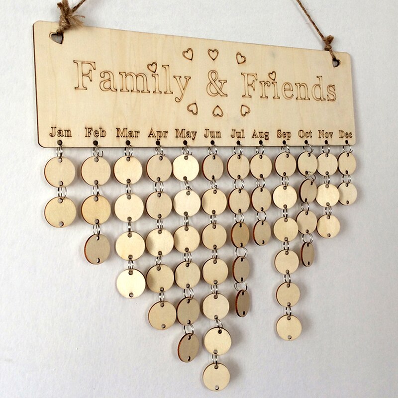 DIY Holz Kalender Freunde & Familie Herz Gedruckt Zauberstab Kalender Zeichen Spezielle Termine Erinnerung Bord Hause Hängen Dekor