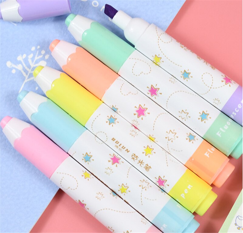 6 Pcs/lot Mini Highlighter Pen Marker Pens Kawaii Highlighters Stationery Material Escolar Writing Cute School Supplies
