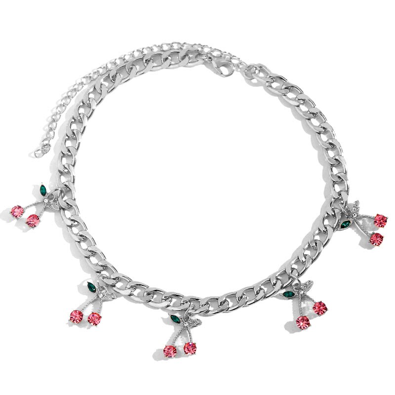 Caraquet Rosa Luxus Kirsche Tennis Halskette Halsband Kette für Frauen Nette Charme Obst Anhänger Halskette Statement Schmuck: 031602PK