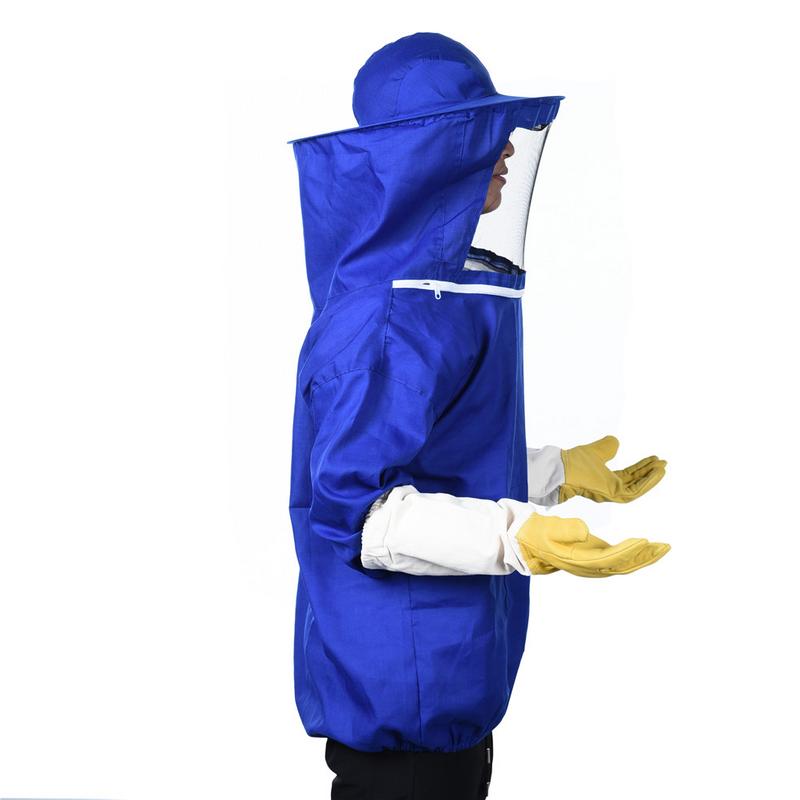 Con bolsillo de almacenamiento Anti-abeja ropa Siamesed cabeza máscara de ropa exterior superior para ropa de apicultura # DO