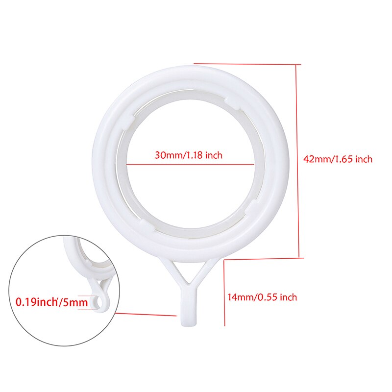 Anillos de cortina para cortinas, arandelas deslizantes de 30/42mm de diámetro interno, anillos tipo ojal a nanoescala, anillos de cortina silenciadores en negro/blanco, 32 Uds.: white / inner diameter 42mm