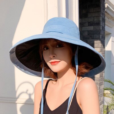 Zomer dames dubbelzijdige brede zonnehoed met grote rand voor buiten op het strand, visserspet, uv-bestendige zonnehoed, emmerhoed: Blauw