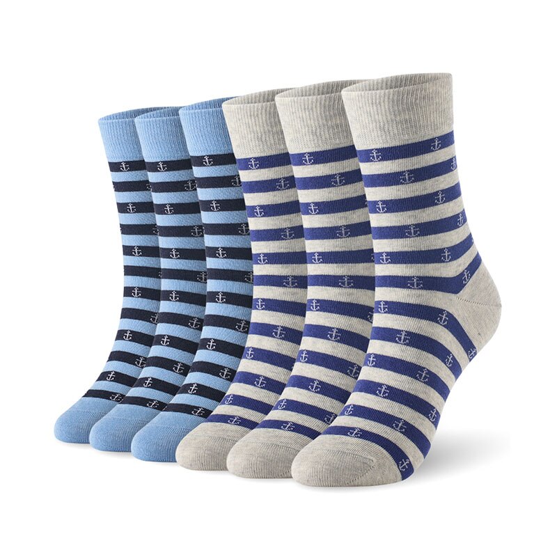 Katoen mannen sokken ontdaan anker man zachte sokken 6 paren/partij K SIZE 7-11 EUR MAAT 40-46 1001 VKMONY: Blue3Gray3