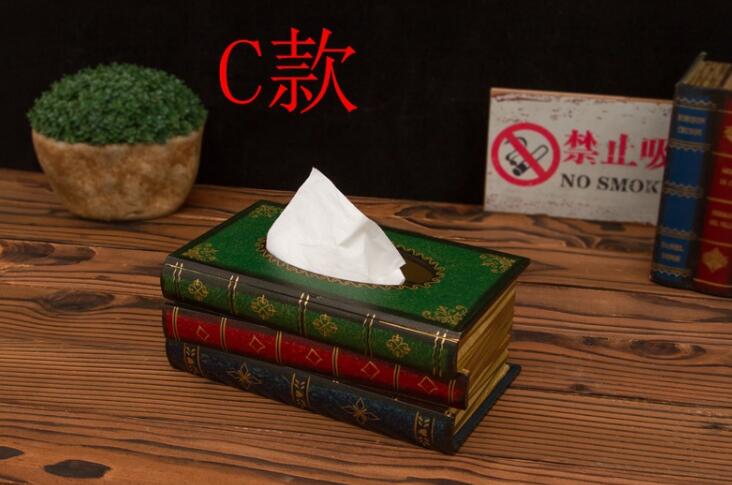 Estilo retro livro forma caixa de tecido madeira criativa quarto sala estar mesa escritório guardanapo decorativo suporte papel: C