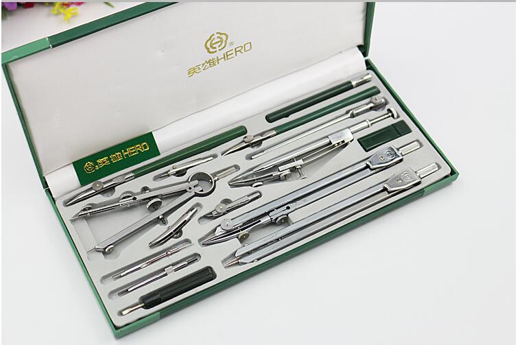 Hero Compasses 15pcs/set H4015 Compass Drawing Tool Engineering Drawing Metal Compasses Set Compas Scolaire Compasso Escolar