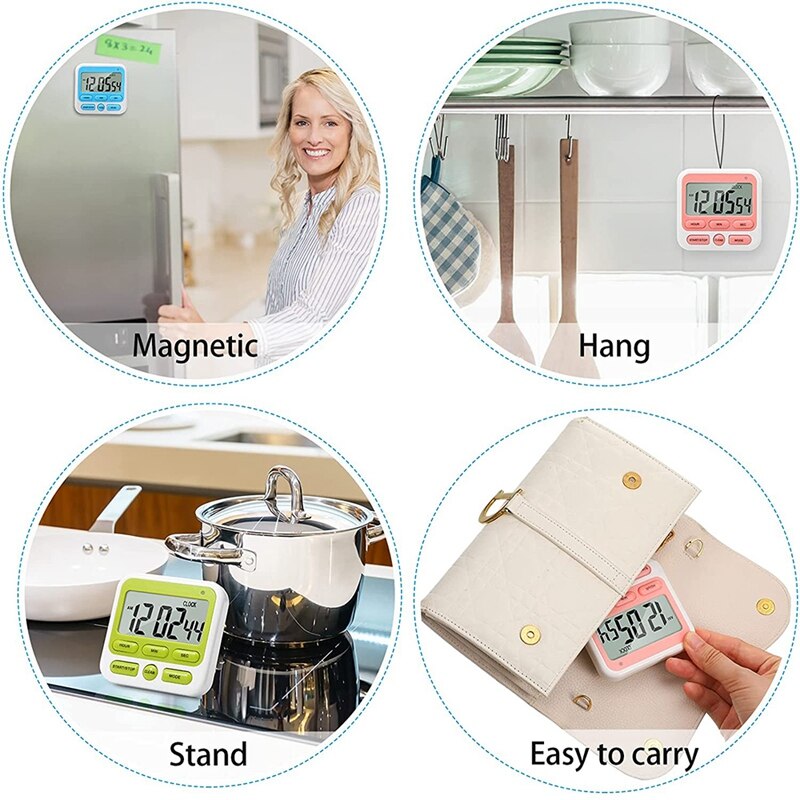 6 Pieces Digital Timer Kitchen Magnetic Timer Stopwatch Timer with Large LCD Display Countdown Timer for Kids,Oven,Etc