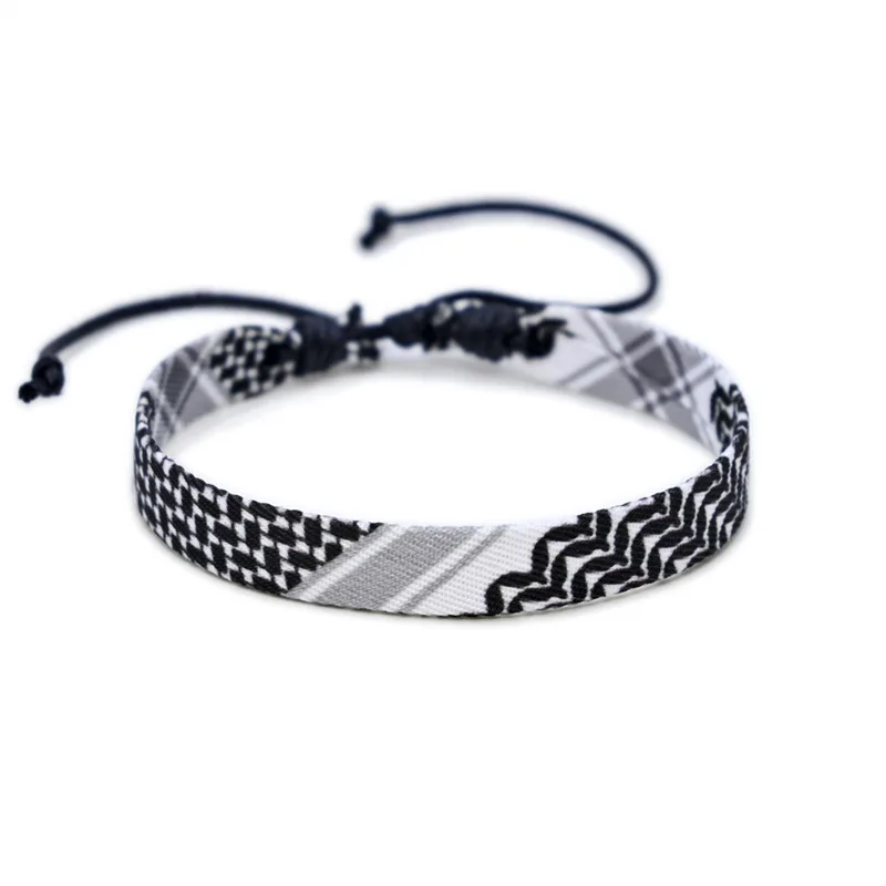 Pulsera tejida estilo bufanda árabe para mujeres y hombres, pulseras envolventes de colores con puntos ondulados étnicos hechos a mano, joyería de de verano para parejas: 17 cm / Estampado en caliente