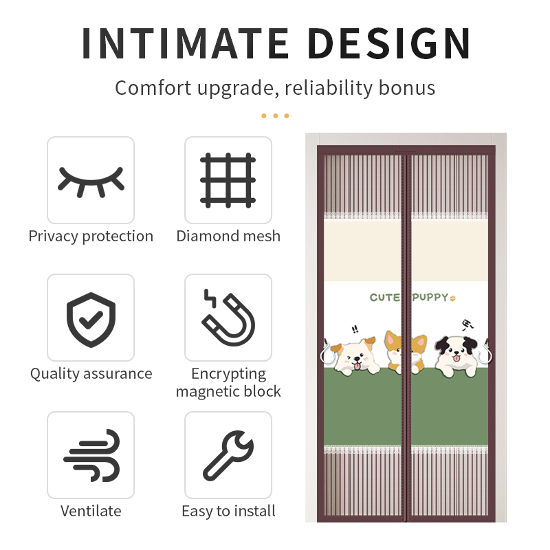 Upgraded magnetic screen door mesh, heavy duty door screen, anti-mosquito door screen, self sealing mesh screen door
