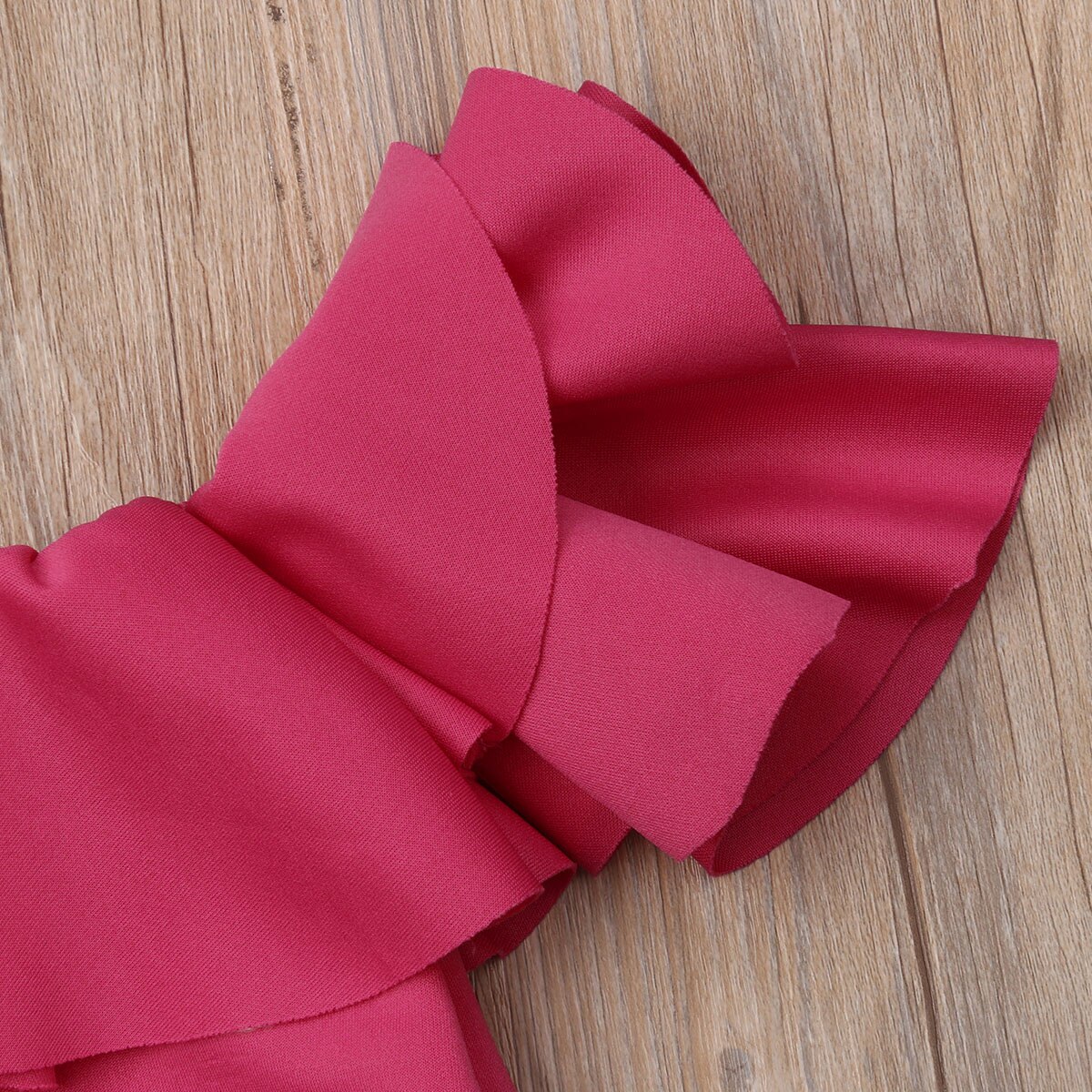 Nieuw Mooie Infant Kids Baby Meisjes Zomer Bodysuits Korte Ruches Mouwen Off Shoulder Solid Jumpsuits Outfit 0-12M