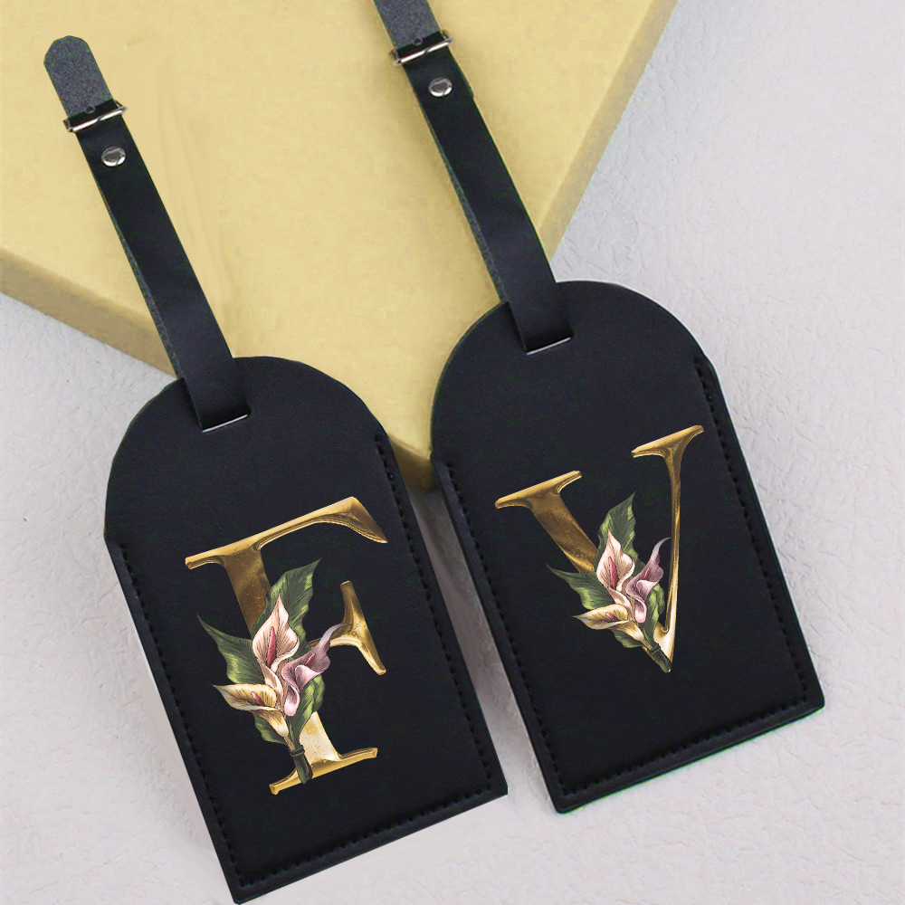 Initial Flower Print Women PU Leather Luggage Tag Suitcase Label Baggage Boarding Bag Tag Travel Neceser Accessorie for Her
