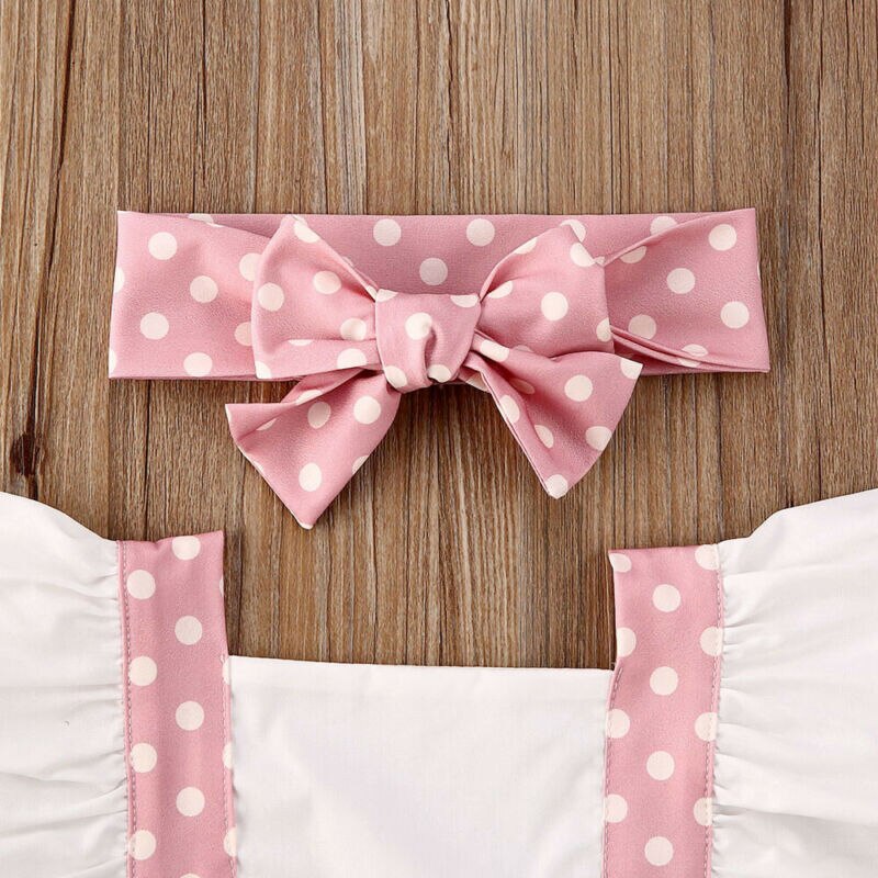 Baby Zomer Kleding Peuter Baby Meisje Dots Ruffle Backless Playsuit Bodysuit Hoofdband Outfits Set Patchwork Sunsuits