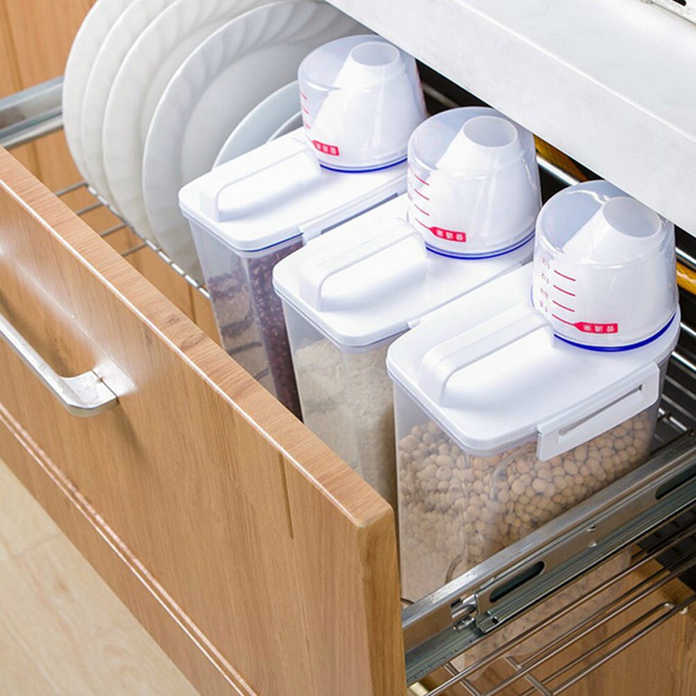 2L Plastic Cereal Dispenser Storage Box Kitchen Food Grain Rice Container Nice Kitchen rice storage box flour grain storage#sw