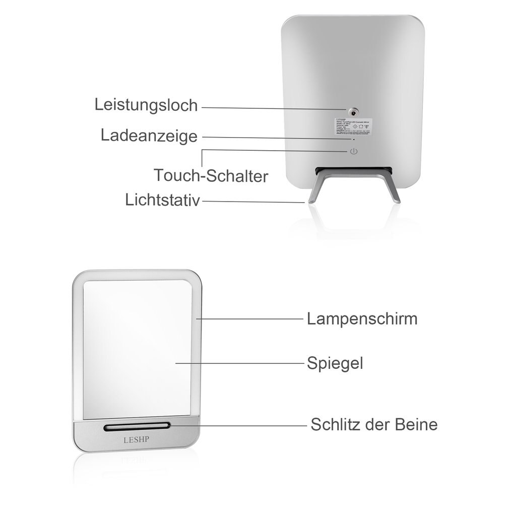 LESHP Portable Energy-saving 29 LED Rechargeable High Brightness Long Life No Radiation 3 Mode Pad LED Cosmetic Mirror