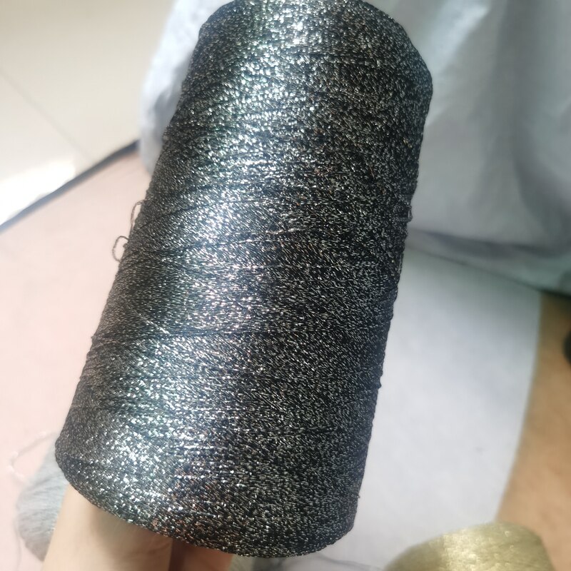 Hilo de ganchillo para tejer a mano, hilo fino hueco, oro, plata, seda brillante, metalizado, hilo aguja, artesanal, bolsa de oso hecho a mano, 500g: Black Silver 500g