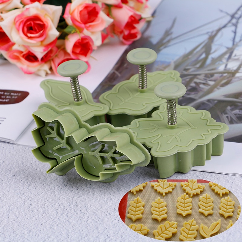 4 stks/set Bladvorm Plastic Cookie Cutters Set Gebak Cake Biscuit Mold Spring Plunger Bakken Tools