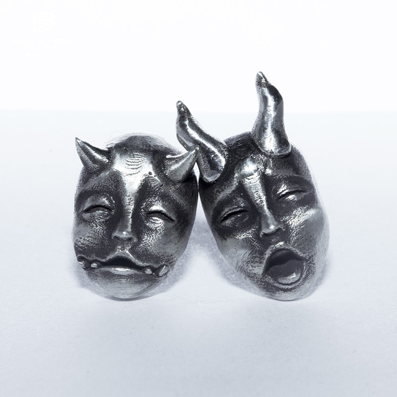 Personality Silver Plated Gothic Horned Demon Baby Stud Earrings Devil Prajna Skull Earrings for Men Women Biker Punk Jewelry