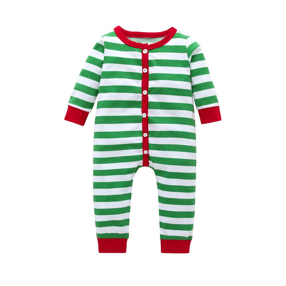 Baby dreng pige romper bomuld stribet pyjamas nattøj jul xmas pjs sæt: Grøn / 18-24 måneder